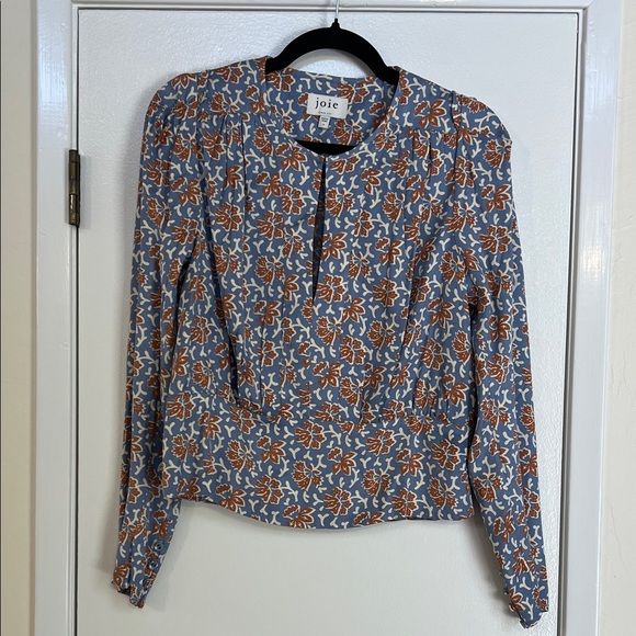 Joie Floral Print Blouse - Blue and Brown - Picture 1 of 3